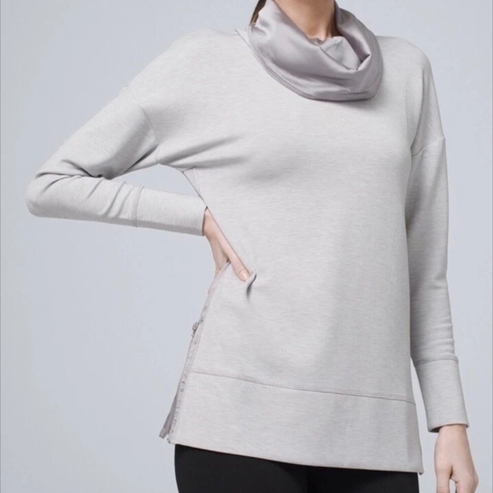 ☘️White House Black Market Sweatshirt Gray Tunic Pullover Cowl Long Sleeve Small